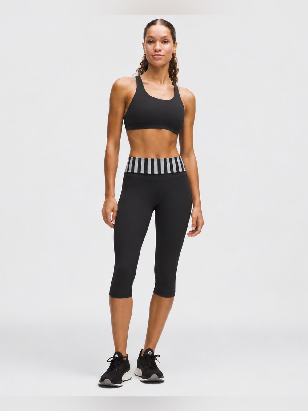 Lululemon Crop Black Leggings Yoga  Striped 293